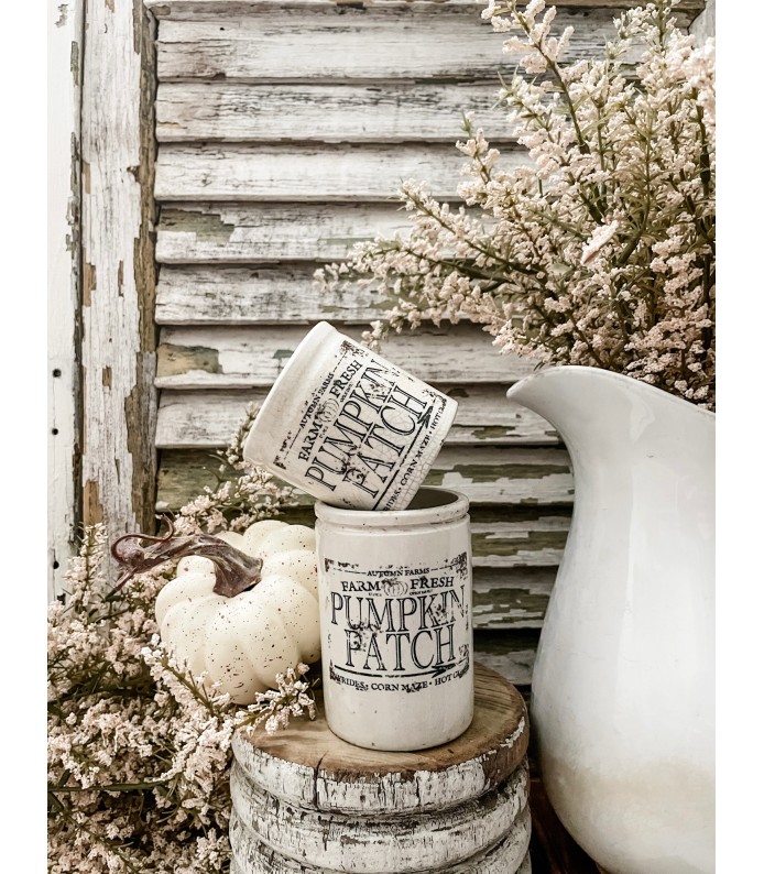 Antique Ironstone 8oz Crock w/ Pumpkin Patch transfer - FALL